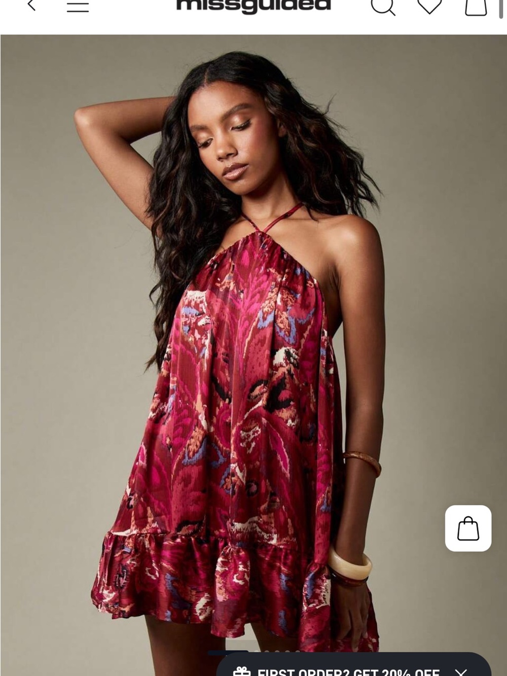 Missguided Pink Red Floral Halter Mini Dress
